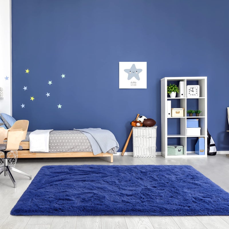 Noahas Fluffy Bedroom Rug Plush Fuzzy Rugs for Kids Room Living Room, Soft Shaggy Nursery Rug Furry Floor Carpet Modern Indoor Bedroom Decor Cute Boys Girls Room Rug, 4x5.3 Feet, Light Navy - Image 3